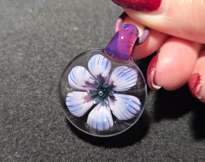 Hand Blown Glass flower Pendant.   Handmade borosilicate Glass floral Implosion Necklace!  Reversible Heady Glass Flower Jewelry gift
