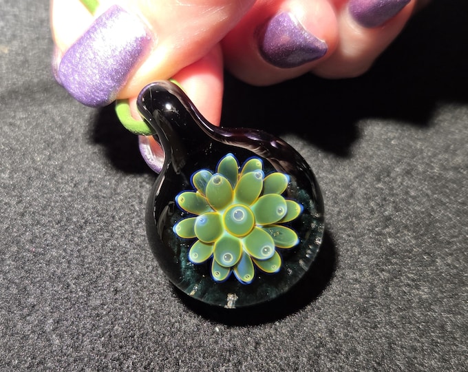 Green and Black glass pendant, handmade hand blown borosilicate jewelry, heady glass necklace. Awesome Wicked Glass Implosion Pendant