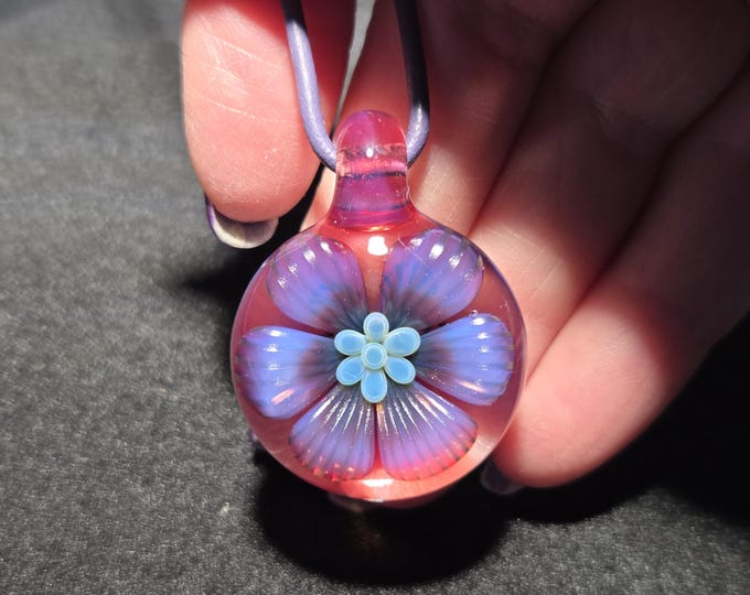 Hand Blown Glass Jewelry.  Handmade Glass flower Pendant.  Blown Glass Implosion Necklace in Borosilicate Glass!  Heady Glass Flower Jewelry