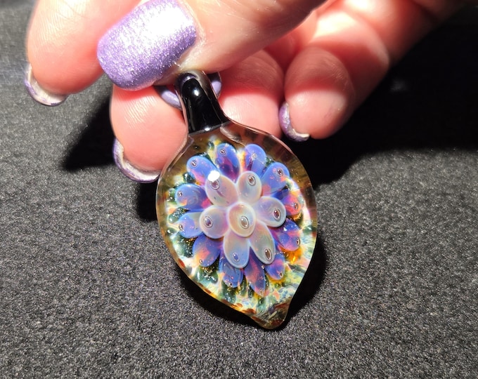 Floral Implosion Pendant Necklace - Handmade in Borosilicate Glass, Unique and Delicate Gift for Her