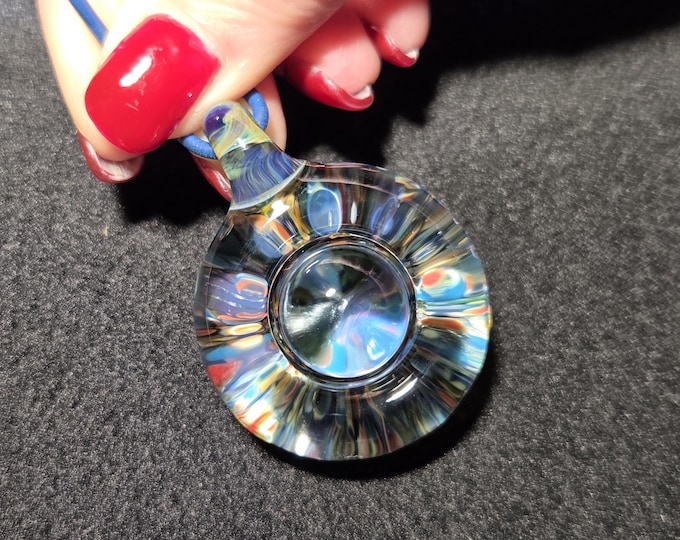Borosilicate Implosion pendant, Handmade blown glass radial implosion design!  Great gift for a man.  Handcrafted glass Jewelry.