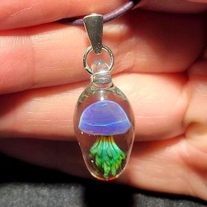 Hand blown glass jellyfish pendant, handmade borosilicate dainty jellyfish necklace with sterling silver bail.  Under the sea jewelry.