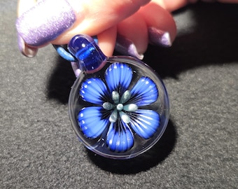 Glass Pendant, Hand Blown Necklace with boro implosion. Handmade Glass flower Pendant in Borosilicate!  Heady Glass Flower Jewelry
