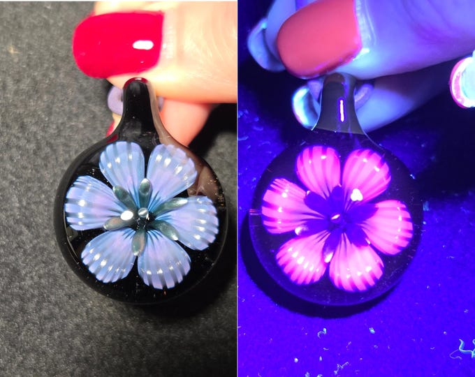 Lavender Glass Flower Pendant, UV Reactive Pink and Purple Implosion Necklace, Handmade Lampwork Borosilicate Jewelry, Heady Floral
