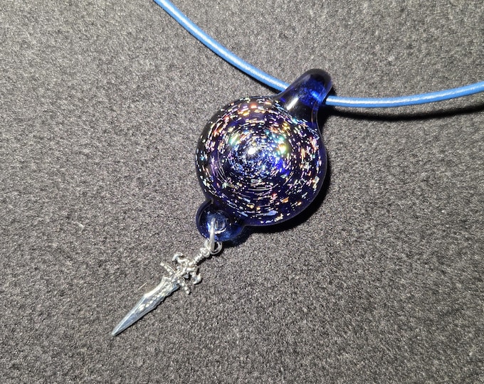 Dicro Dagger Blue Rainbow Dichroic Glass Pendant, Sparkly Galaxy Borosilicate Necklace, Handmade Heady Glass Jewelry