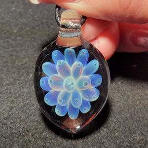 Hand Blown glass Flower Implosion Pendant Necklace - Handmade Borosilicate Glass Flower Choker, Unique and Delicate Gift for Her