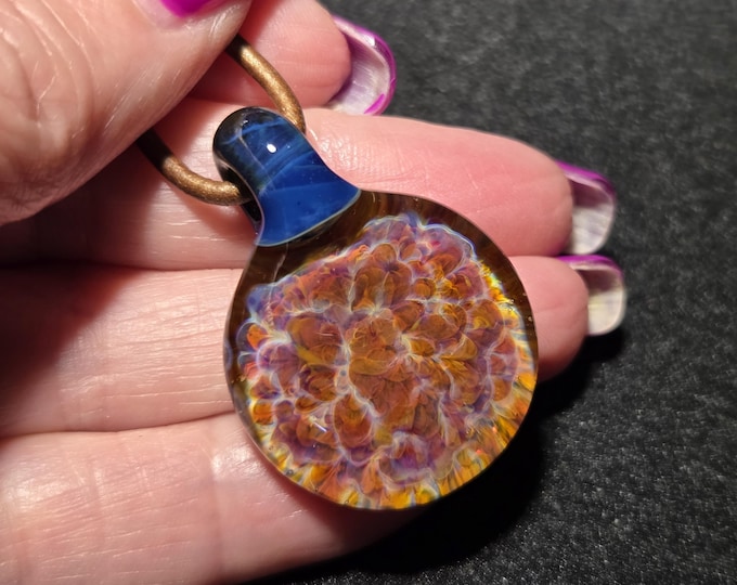 Borosilicate Implosion pendant, Hand blown glass frit Implosion necklace make a great unisex gift for glass lovers.