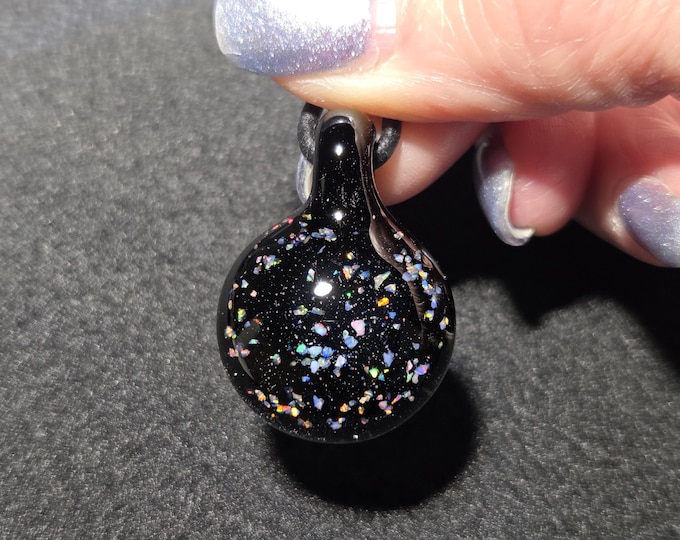 Small Gilson opal choker pendant, featuring crushed opal encased in borosilicate glass that makes a great unisex gift for opal lovers.