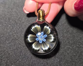 Heady Glass Flower Pendant, Golden bronze Floral Lampwork Implosion Necklace, Hand Blown Glass Borosilicate Jewelry Gift