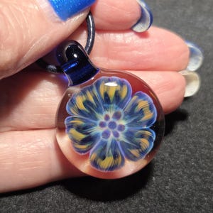 Glass Pendant, Hand Blown Necklace with boro implosion. Handmade Glass flower Pendant in Borosilicate!  Heady Glass Flower Jewelry