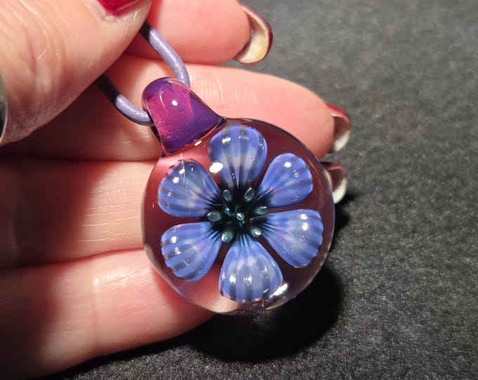 Heady Purple Glass Flower Pendant, Handmade.  Hand Blown Glass Lampwork Jewelry Boro Implosion Necklace for Mother's Day!