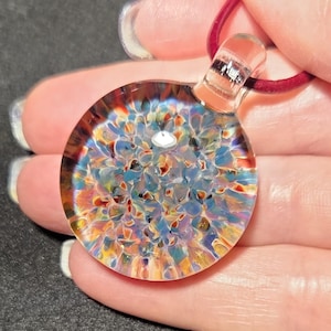 Borosilicate Implosion glass pendant, Handmade colorful frit Implosion design!  Blown glass jewelry makes a gift for someone special