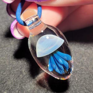 Blown glass Jellyfish pendant - handmade borosilicate glass jellyfish necklace with sterling silver bail