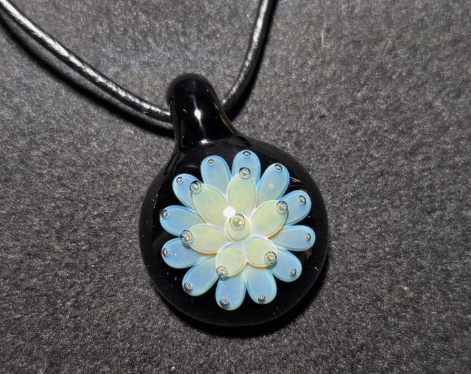 Heady Mens Black Implosion Pendant, Blown Glass Jewelry,  Art Glass Necklace, Handmade Lampwork