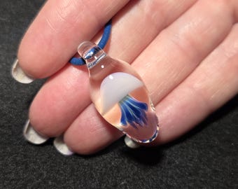 Blue Jellyfish Glass Pendant, Hand Blown Borosilicate Ocean Necklace, Heady Marine Life Jewelry, Unisex Beach Gift