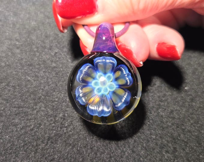Handmade Lampwork Heady Glass Pendant, Glass Flower Necklace, a Borosilicate Hand Blown Glass Gift.  Blown Glass Jewelry