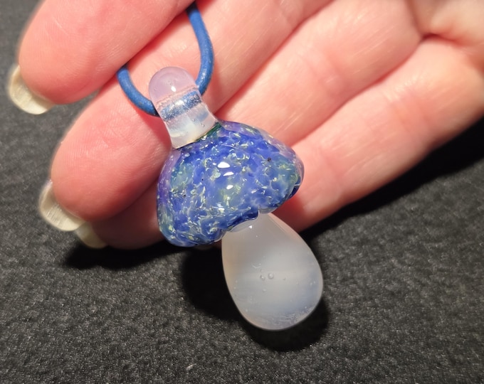 UV Reactive Mushroom Pendant, Color Changing Pink Blue Lime Borosilicate Necklace, Hand Blown Heady Glass Festival Jewelry, Magic Mushroom