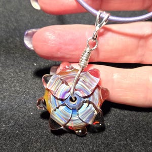 ONE Translucent Borosilicate disc necklace, my hand blown glass donut disk choker design in sterling silver.   Lampwork glass Jewelry.
