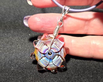 ONE Translucent Borosilicate disc necklace, my hand blown glass donut disk choker design in sterling silver.   Lampwork glass Jewelry.
