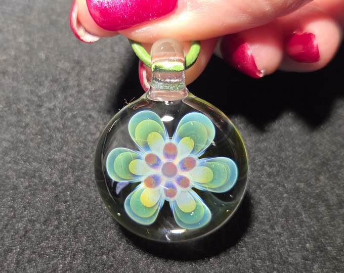 Glass Flower Jewelry, Handmade Blown Glass Implosion Necklace in Borosilicate, Heady, Groovy Flower Power Glass Pendant!