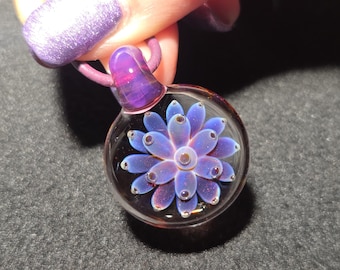 Purple Floral Implosion Pendant • Hand Blown Borosilicate Art Glass Necklace • Trippy Purple Glass Flower Charm • Unique Handmade Gift