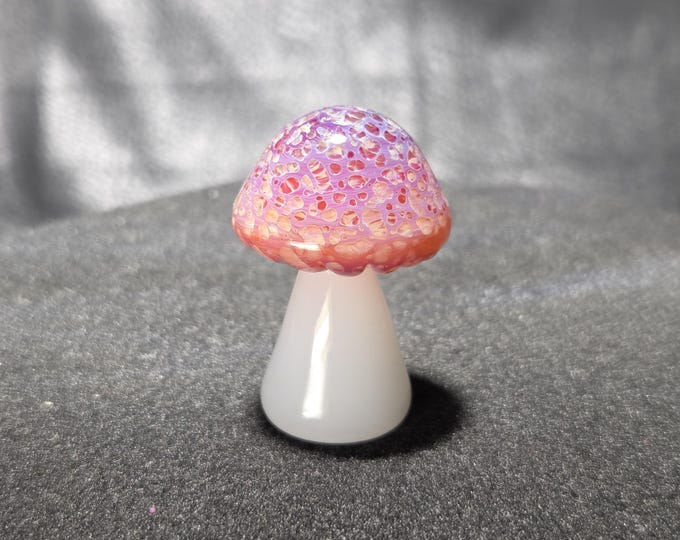 Glass Magic Mushroom Figurine Makes a Cute Desk Accessory. Handmade Art Glass Terrarium Decor. Unique Gift for Nature Enthusiasts!