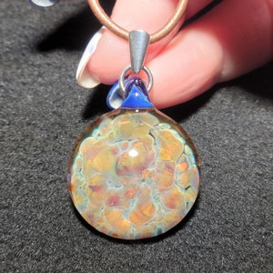 Boro Implosion pendant, Hand blown borosilicate frit Implosion design with sterling silver bail!