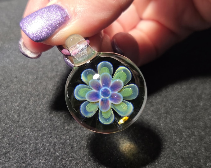 Handmade Blown Glass Implosion Necklace in Borosilicate Glass!  Groovy Flower Power Glass Pendant, Hand Blown Glass Flower Jewelry
