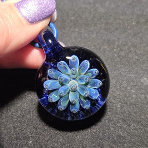 Borosilicate Implosion pendant, Hand blown glass flower Implosion necklace make a great unisex gift for glass lovers.
