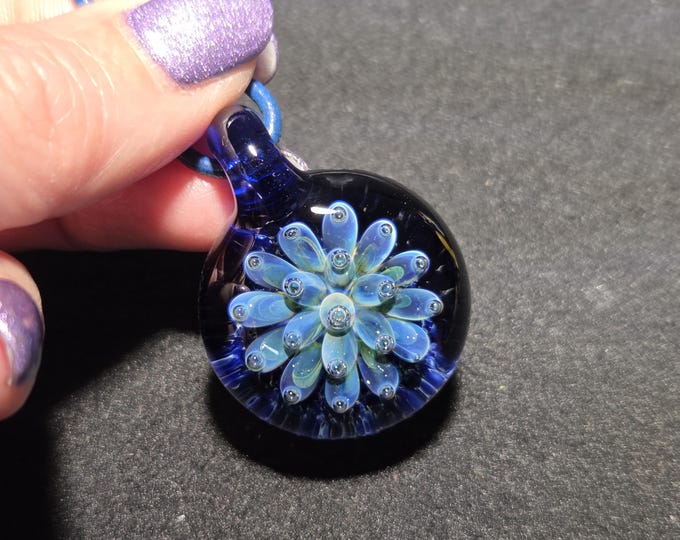 Borosilicate Implosion pendant, Hand blown glass flower Implosion necklace make a great unisex gift for glass lovers.