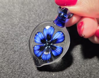 Hand Blown Borosilicate Glass Flower Pendant, Heady Boro Implosion Necklace, Nature Inspired Botanical Jewelry