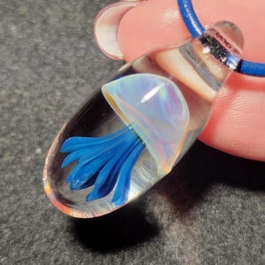 Handmade Jellyfish pendant - hand blown glass jellyfish necklace with sterling silver bail