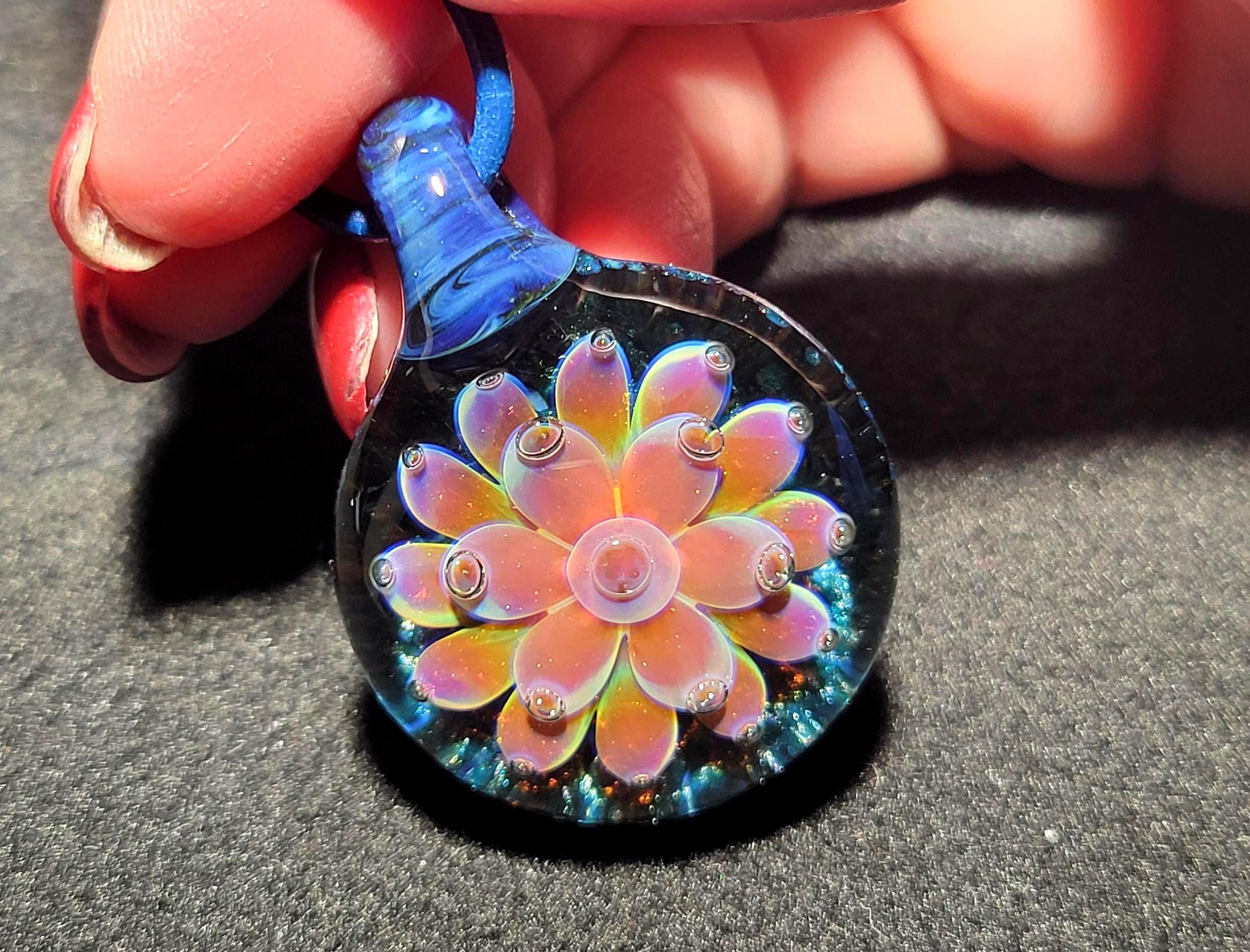 Boro Implosion charm, handmade lampwork, hand blown borosilicate heady  glass pendant! Handcrafted artisan glass flower