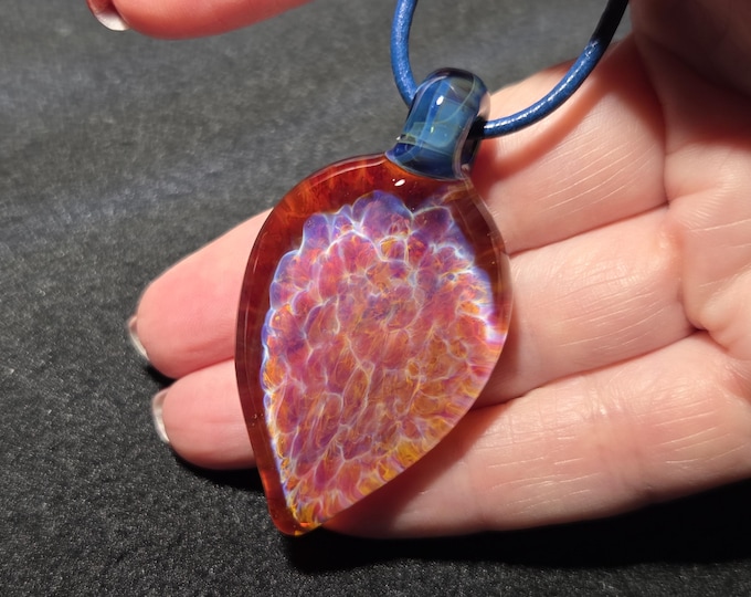 Large Glass Implosion Pendant, Red, Pink and Purple Borosilicate Necklace, Handmade Lampwork Frit Jewelry