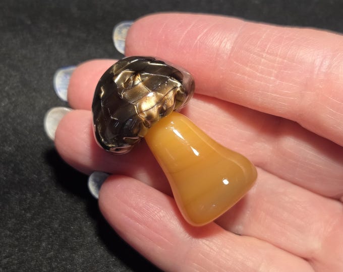 Glass Magic Mushroom Figurine Makes a Cute Desk Accessory. Handmade Art Glass Terrarium Decor. Unique Gift for Nature Enthusiasts!