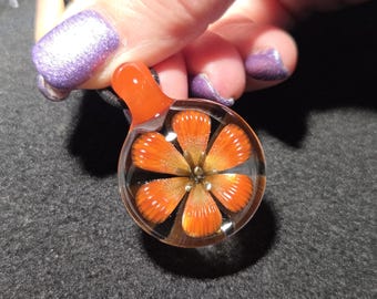Handmade Glass Flower Pendant.  Hand Blown Glass Floral Implosion Necklace in Borosilicate Glass! Heady Glass Flower Gift