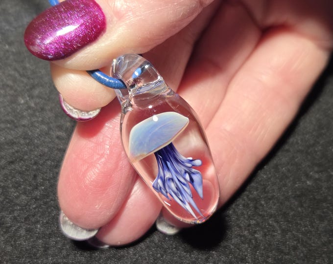 Small Glass Jellyfish Pendant, Hand Blown Borosilicate Glass Jellyfish Necklace, Under the Sea Glass Jewelry gift