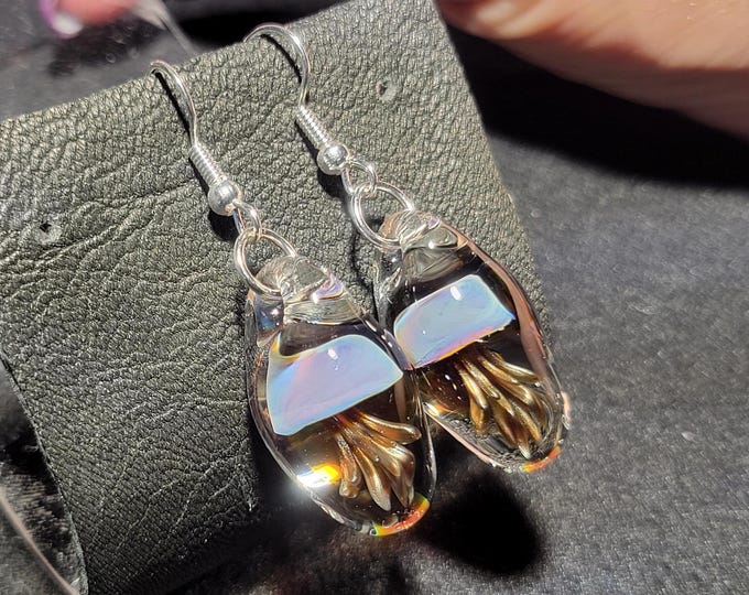 Whimsical Jellyfish earrings, colorful jellyfish in borosilicate glass, an under the sea gift.  Handmade lampwork blown glass jewelry