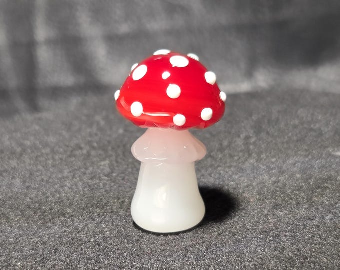 Glass Magic Mushroom Figurine Desk Accessory. Amanita Muscaria Handmade Art Glass Terrarium Decor. Unique Gift for Nature Enthusiasts!