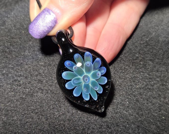 Heady Glass Floral Implosion Pendant Necklace, Handmade in Borosilicate Glass, Unique Hand Blown Glass Jewelry