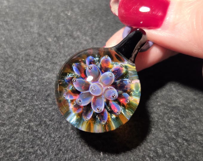 Floral Implosion Pendant Necklace - Handmade in Borosilicate Glass, Unique and Delicate Gift for Her