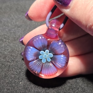 Hand Blown Glass Jewelry.  Handmade Glass flower Pendant.  Blown Glass Implosion Necklace in Borosilicate Glass!  Heady Glass Flower Jewelry