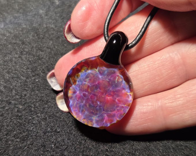 Borosilicate Implosion pendant, Hand blown glass frit Implosion necklace make a great unisex gift for glass lovers.