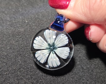 Handmade Borosilicate Heady Glass Floral Implosion Necklace!  Hand Blown Glass Flower Pendant.   Nature Inspired Botanical Jewelry Gift