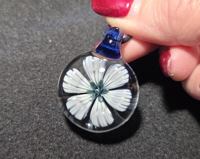 Handmade Borosilicate Heady Glass Floral Implosion Necklace!  Hand Blown Glass Flower Pendant.   Nature Inspired Botanical Jewelry Gift