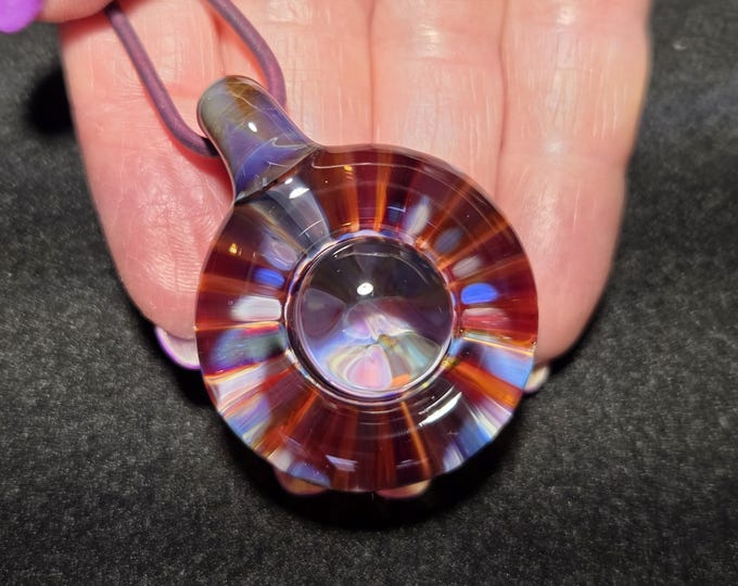 Large Glass Jewelry, Hand blown Art Glass Borosilicate Pendant, One-of-a-Kind Handmade Heady Glass Necklace in Colorful Implosion Design.