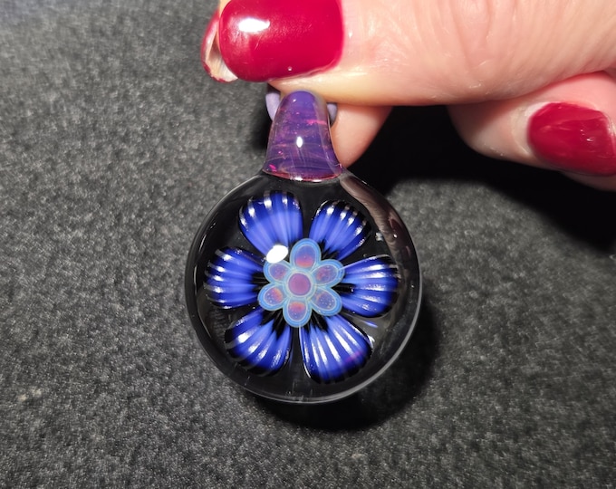 Purple Glass Pendant, Hand Blown Necklace with Boro Implosion. Handmade Glass flower Pendant in Borosilicate!  Heady Glass Flower Jewelry