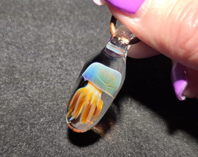 Hand Blown Jellyfish Necklace • Borosilicate Ocean Theme Pendant • Marine Life Jewelry • Under the Sea Jellyfish Art Glass Necklace