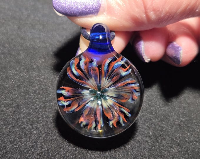 Colorful Implosion Flower Glass Pendant, Handmade Lampwork Borosilicate Necklace, Heady Art Glass Jewelry