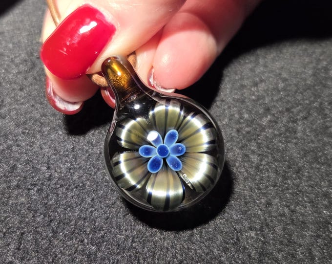 Heady Glass Flower Pendant, Golden bronze Floral Lampwork Implosion Necklace, Hand Blown Glass Borosilicate Jewelry Gift
